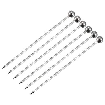 Metal Cocktail Picks 6Pcs, Reusable Cocktail Toothpick Ball Shape - Silver - 11 cm/ 4.3 inches