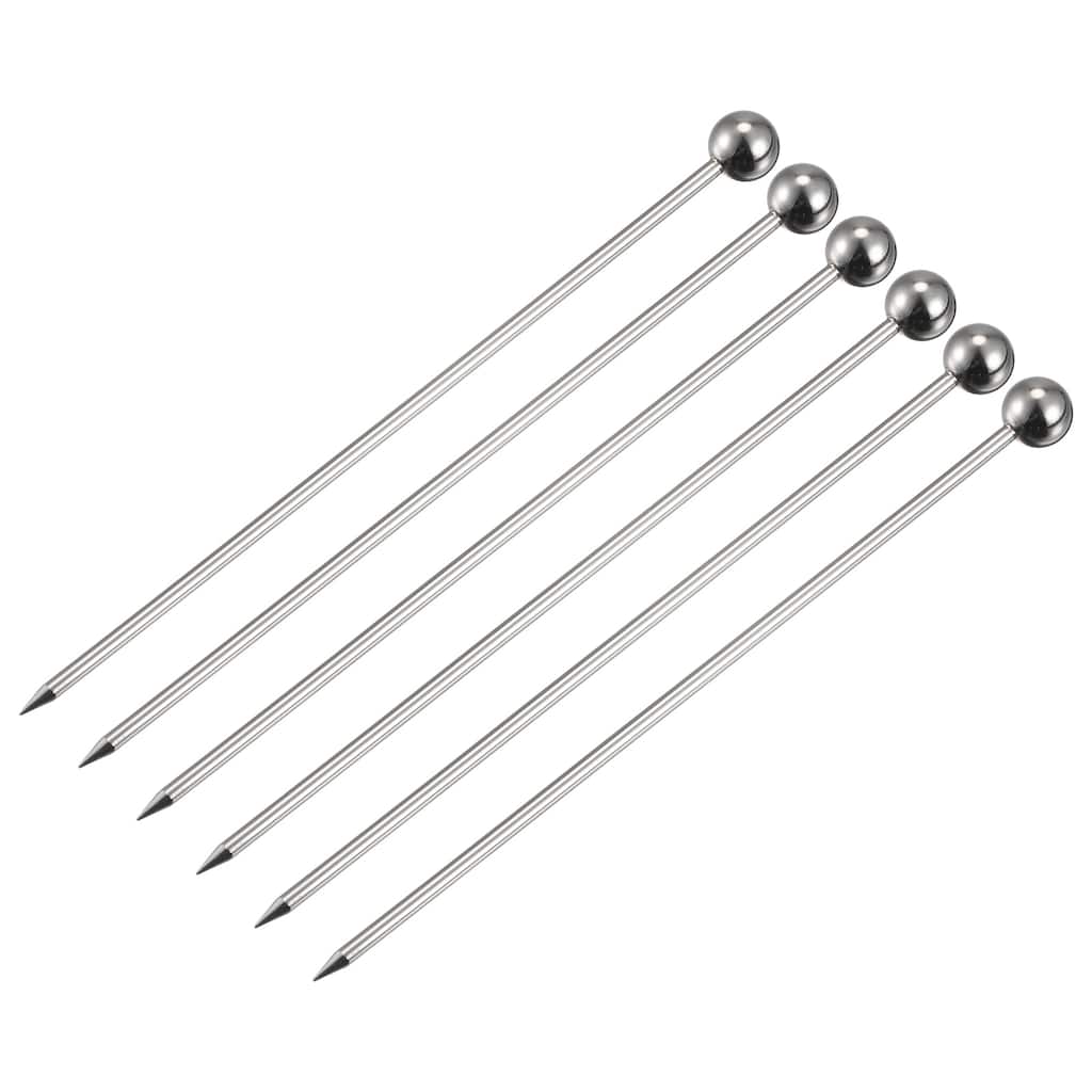 Metal Cocktail Picks 6Pcs, Reusable Cocktail Toothpick Ball Shape - Silver - 11 cm/ 4.3 inches
