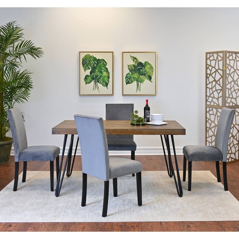 Roundhill Furniture Ashzo 5-Piece Dining Set, Hairpin Dining Table with 4 Chairs - Grey