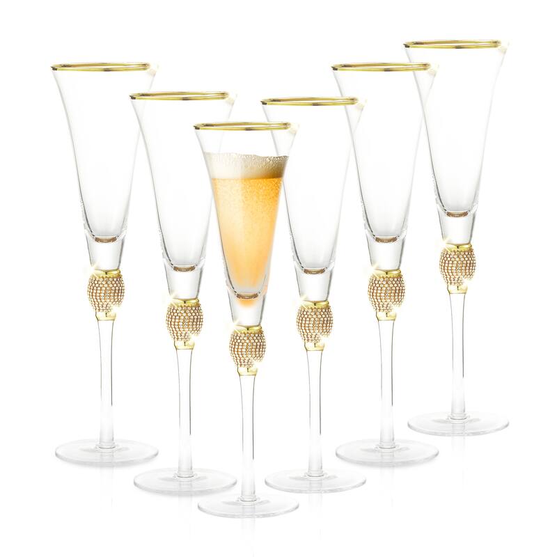 Berkware Luxurious Champagne Trumpet Flutes with Dazzling Rhinestone Rim
