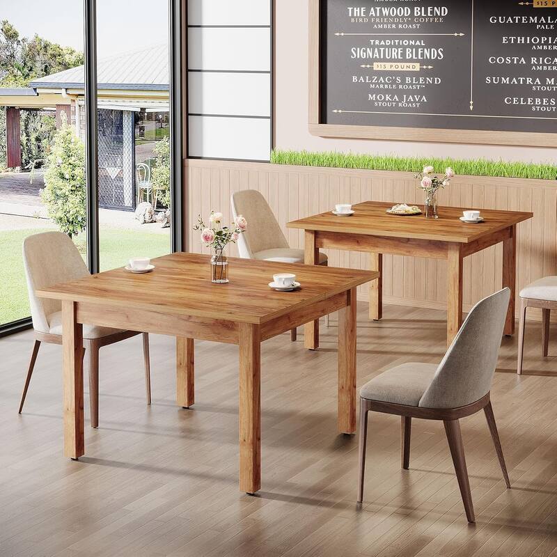 Square Wood Dining Table, Farmhouse Kitchen Table for Living/Dining Room