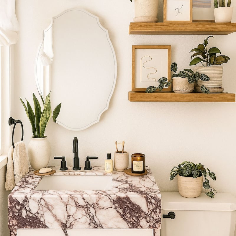 TEHOME Frameless Irregular Oval Medicine Cabinet Mirror with Adjustable Shelves