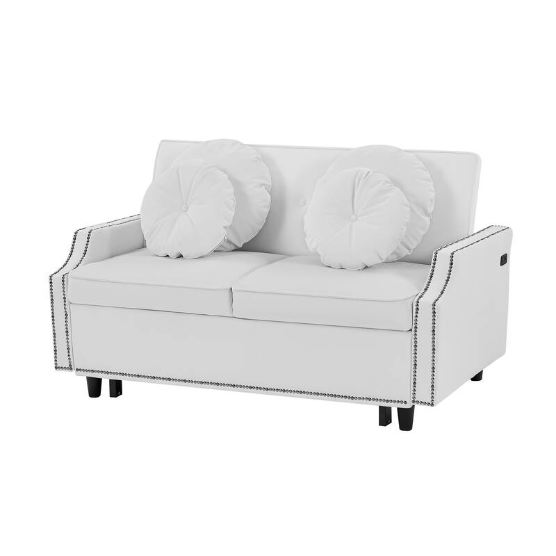 Loveseat Sofa Bed with Adjustable Button Tufted Backrest, 2 USB Ports and 4 Pillows