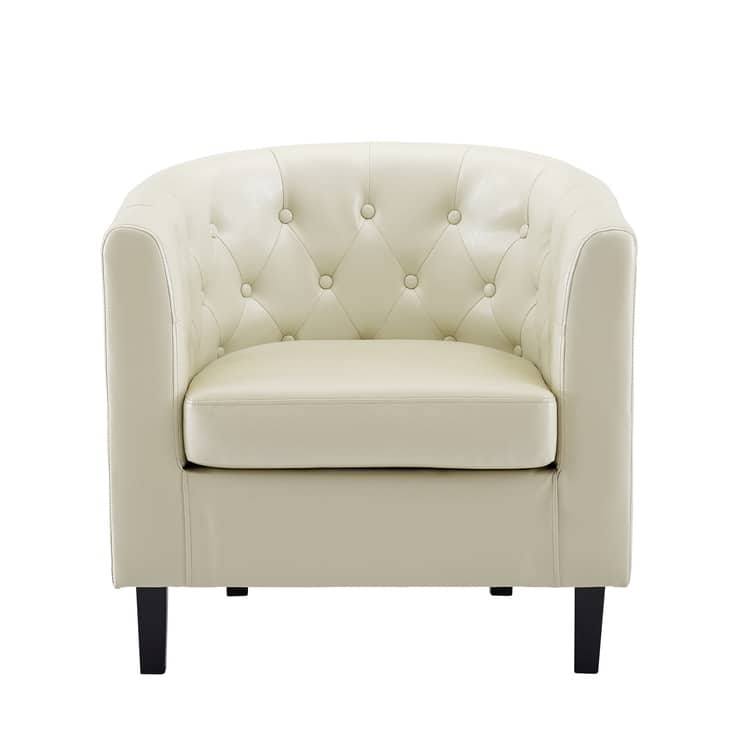 Accent Chair, Button Tufted Faux Leather Barrel Chair, Midcentury Modern Accent Chair, Comfy Armchair, Tub Barrel Chairs