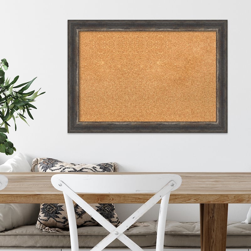 Bark Rustic Char Narrow Framed Cork Bulletin Memo Board