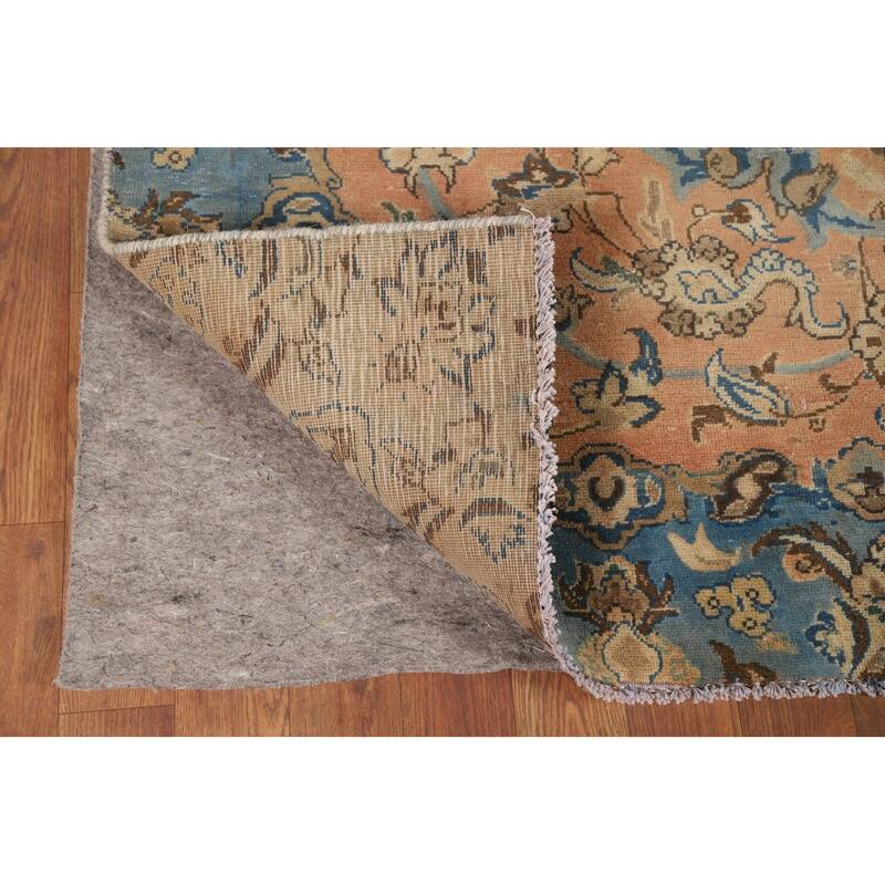 Distressed Floral Tabriz Persian Rug Hand-Knotted Orange Wool Carpet - 5'5"x 8'8"