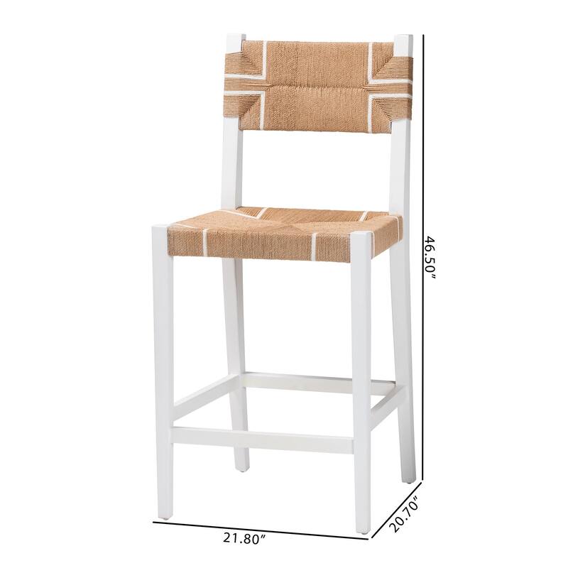 Talli Bohemian Paper Loom and White Mahogany Wood 2-Piece Bar Stool Set
