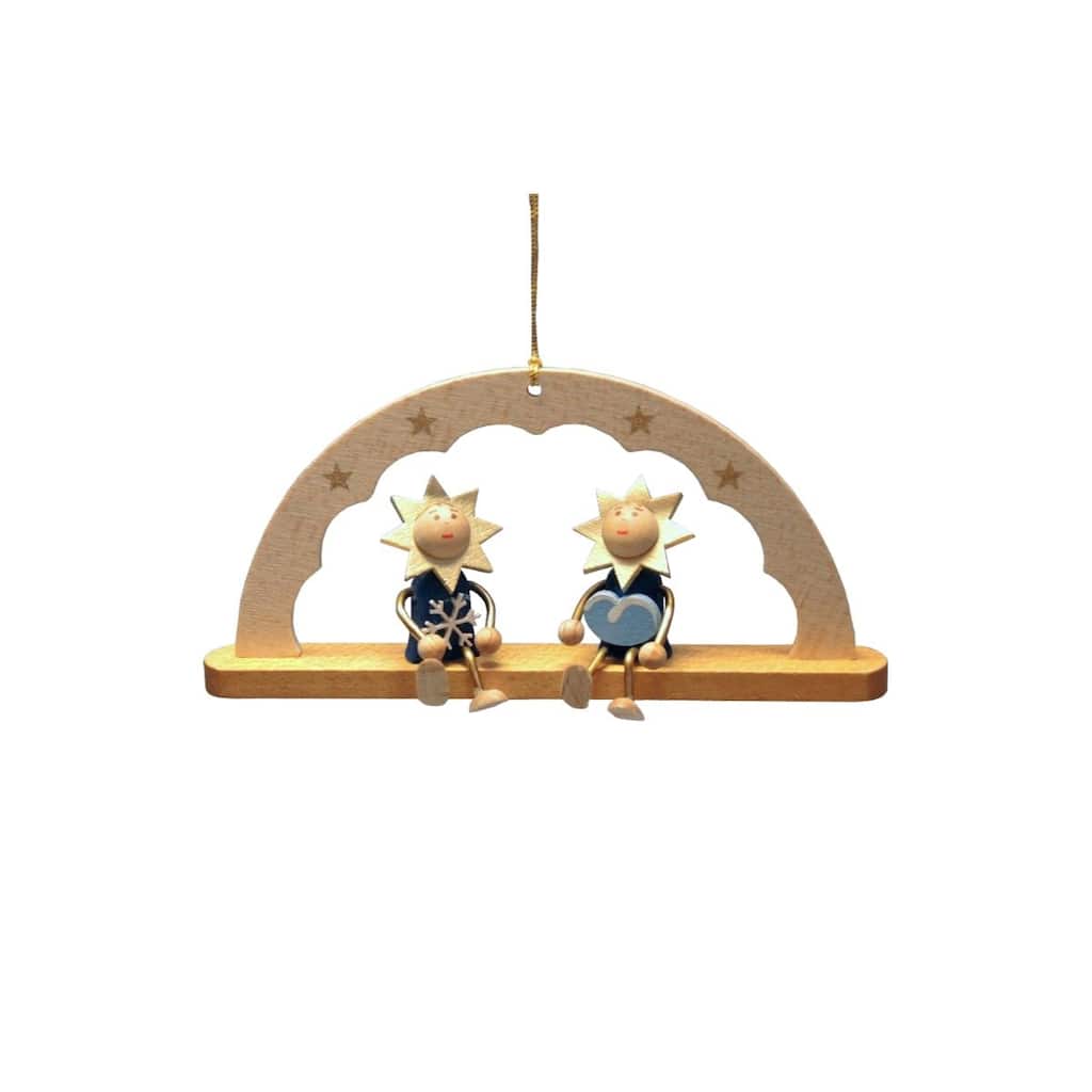 4.5" Brown, Beige, and Blue Handcrafted Arch with Moonmen Richard Glaesser Hanging Ornament