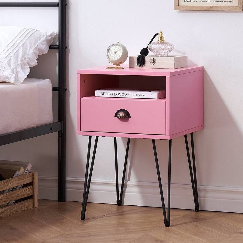 Javlergo Nightstand with1-Drawer and Open Storage Shelf