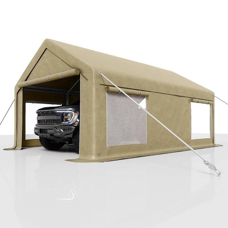 12x20 Ft Carport with Roll-Up Doors and 4 Windows for Bass Boats, Tractors, and SUVs - 12X20 Ft