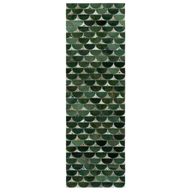 SAFAVIEH Hand-Woven Studio Leather Sevasta Modern & Contemporary Leather Rug - 2'3" x 7' Runner - Green/Grey - 2'3" x 7' Runner