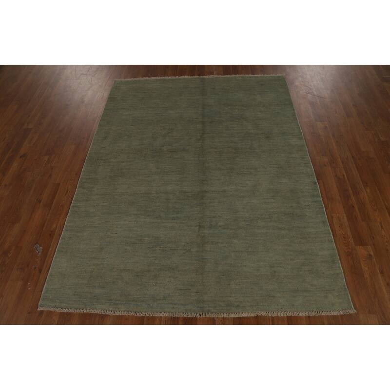 Modern Gabbeh Oriental Rug Handmade Green Wool Carpet - 4'11" x 6'5"