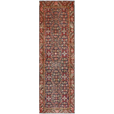 Fine Vintage Distressed Meriem Navy/Burgundy Runner - 3'3" x 9'11"