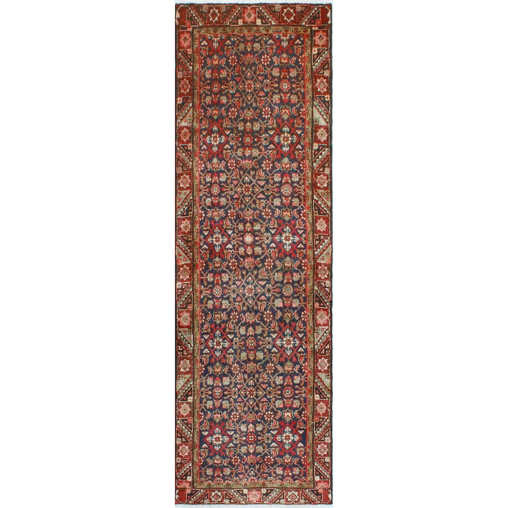 Fine Vintage Distressed Meriem Navy/Burgundy Runner - 3'3" x 9'11"