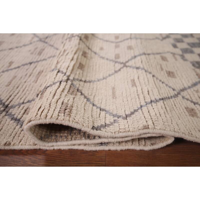 Trellis Ivory Moroccan Area Rug Handmade Wool Carpet - 5'11"x 10'3"