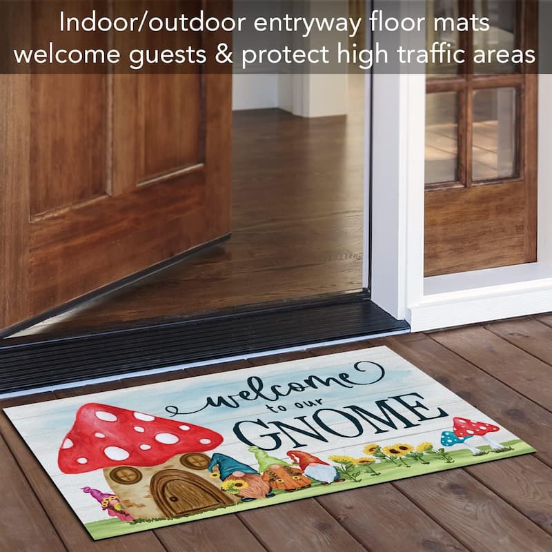 Welcome to Our Gnome Indoor/Outdoor Floor Mat Made in The USA Low Profile, Protective Non-Skid Rubber Backing, 29.5" by 17.75"