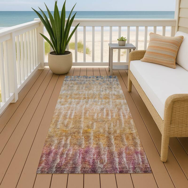 Machine Washable Indoor/ Outdoor Contemporary Ombre Chantille Rug - Orange - 2'3" x 7'6"