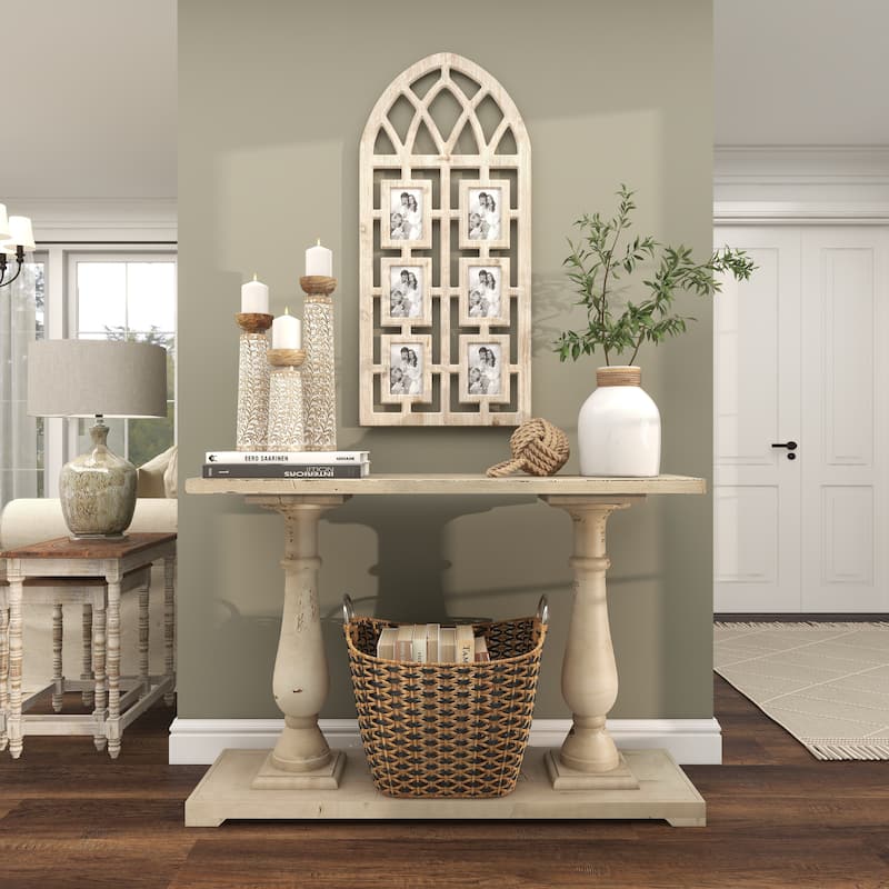 Wooden 6 Slot Wall Photo Frame with Window Arch Shape - Light Brown - Roche River Decor