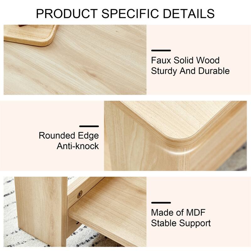 Modern Minimalist Wood Grain Double Layered Rectangular Coffee Table