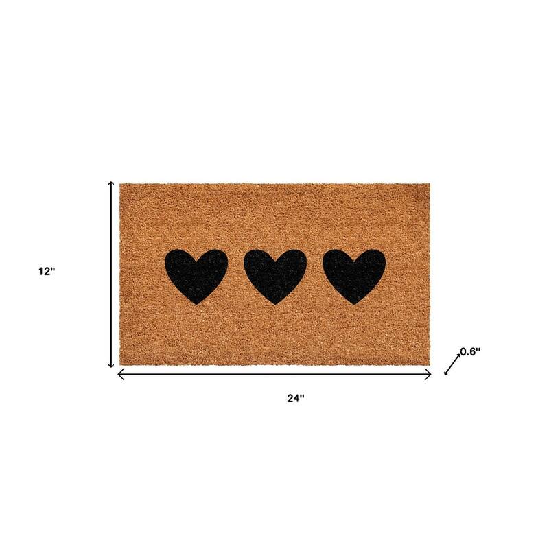 HomeRoots 12" X 24" Black And Brown Three Hearts Outdoor Coir Door Mat - 12.00' X '24.00