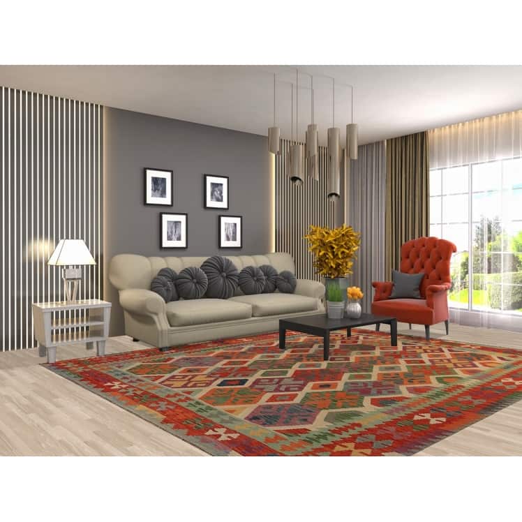 South Western Style Kilim Oriental Rug Hand-Woven Wool Carpet - 8'1"x 9'9"