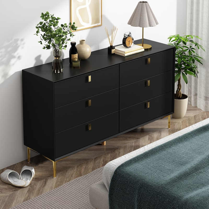 Dresser Modern Dresser for Bedroom, 6 Drawer Double Dresser Sideboard
