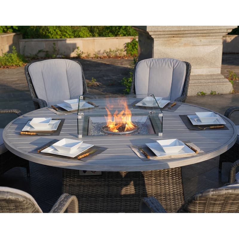 Ellington Outdoor Wicker Round Firepit Dining Table