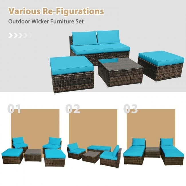 5 Pieces Wicker Lounge Chair Set with Washable Zippered Cushions - 26" x 26" x 13.5" (L x W x H)