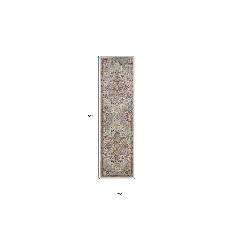 Hocu Power Loomed Abstract Floral Traditional Stain Resistant Area Rug By HomeRoots - 90' X '26' X '0.5