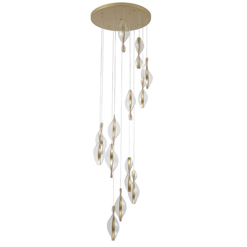 AIWEN Gold Modern LED Spiral Pendant Chandelier with Acrylic Shades Multi Light for Staircase Foyer