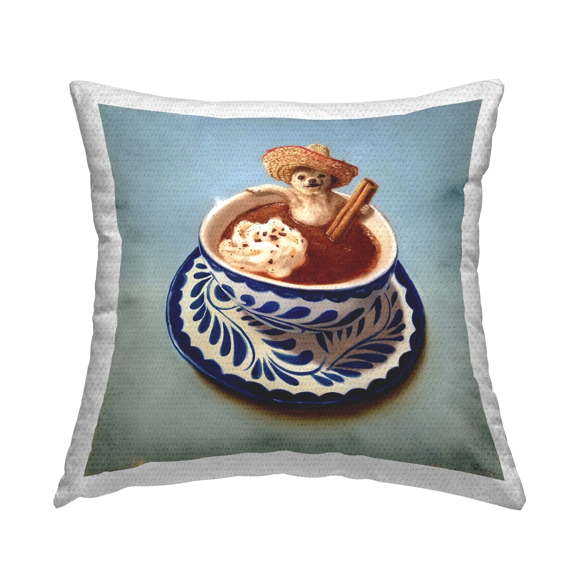 Stupell Chihuahua Hot Chocolate Pet Animal Café Humor Printed Outdoor Throw Pillow Design by Lucia Heffernan