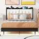 preview thumbnail 1 of 33, Full Size Platform Bed with LED Light Strips and Headboard Storage Space Black