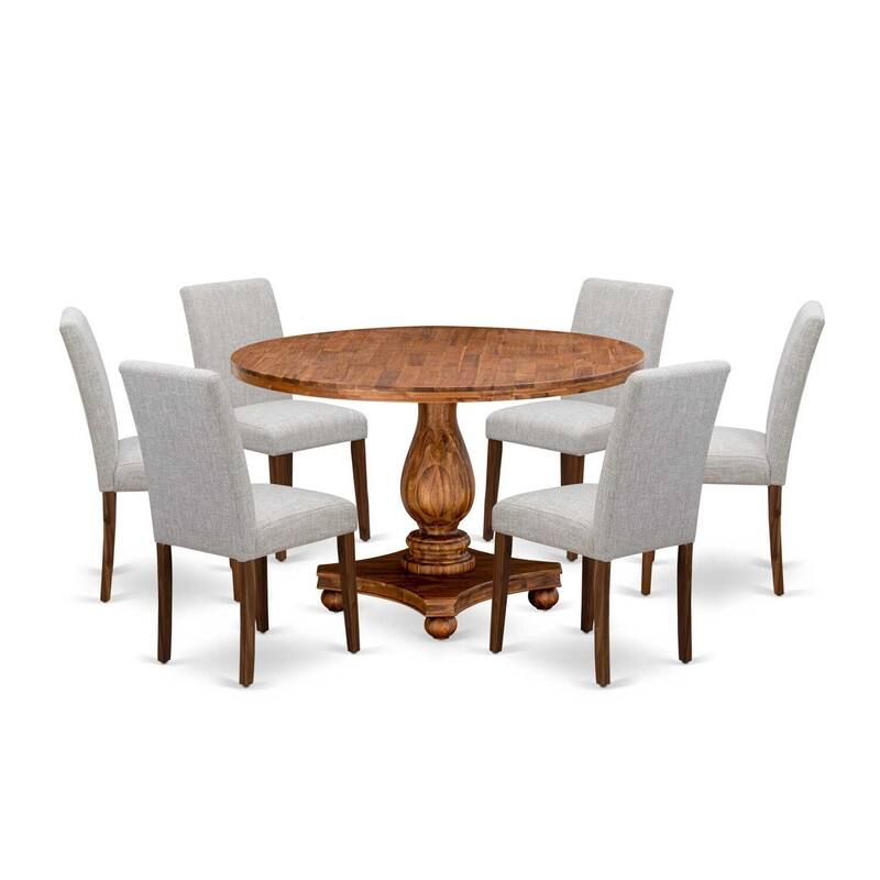 HomeStock 7-Piece Natural Oak Finish Solid Wood Top Dining Table with 6-Parson Chairs