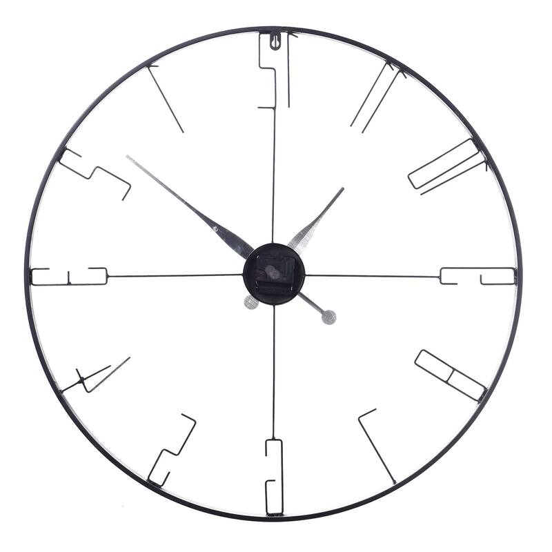 Metal Round Wall Clock - Bronze Accents - Matte Black Finish