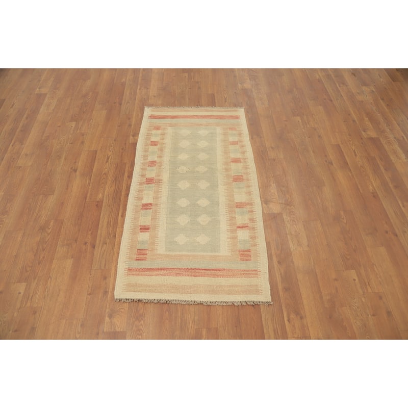 Hand Woven Oriental 100% Wool Carpet Southwestern Tribal Greys & Charcoal Kilim Area Rug - 3' 9'' X 2' 0''