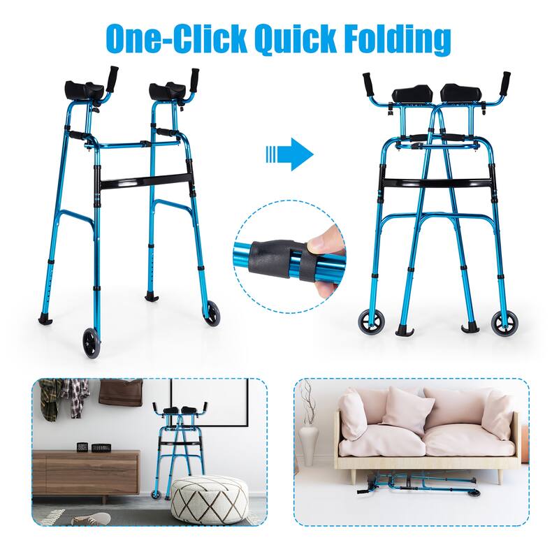 Costway Folding Wheel Walking Frame Adjustable Alloy Walker W/Armrest - See Details