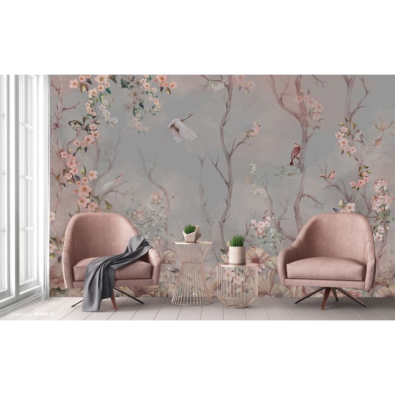 Cherry Blossom and Birds Wallpaper Mural Pastel Floral Serenity