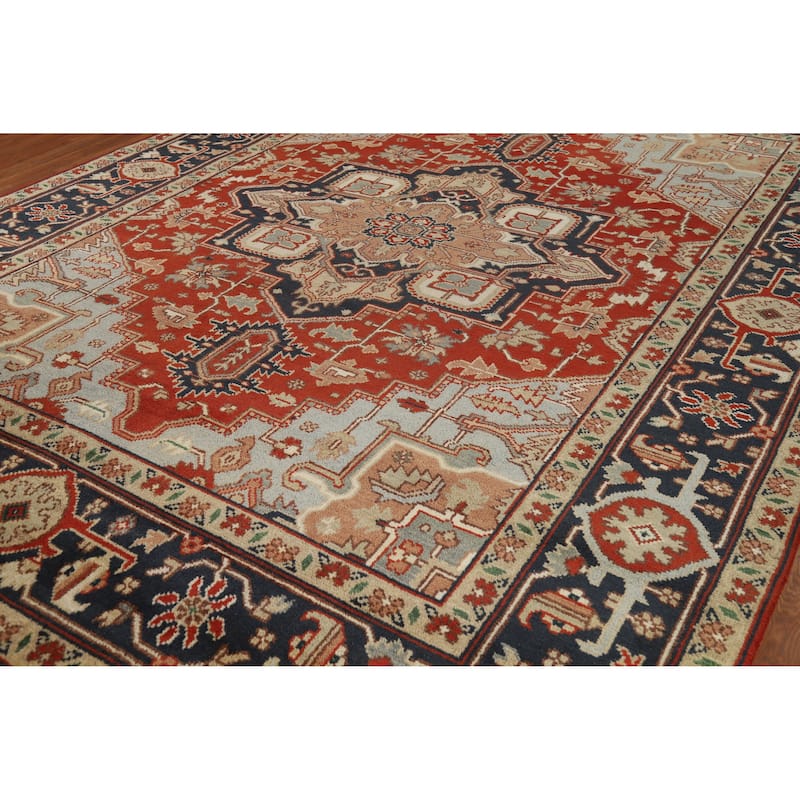 Hand Knotted Oriental 100% Wool Carpet Traditional Medallion Red Heriz (serapi) Area Rug - 11' 10'' X 8' 11''
