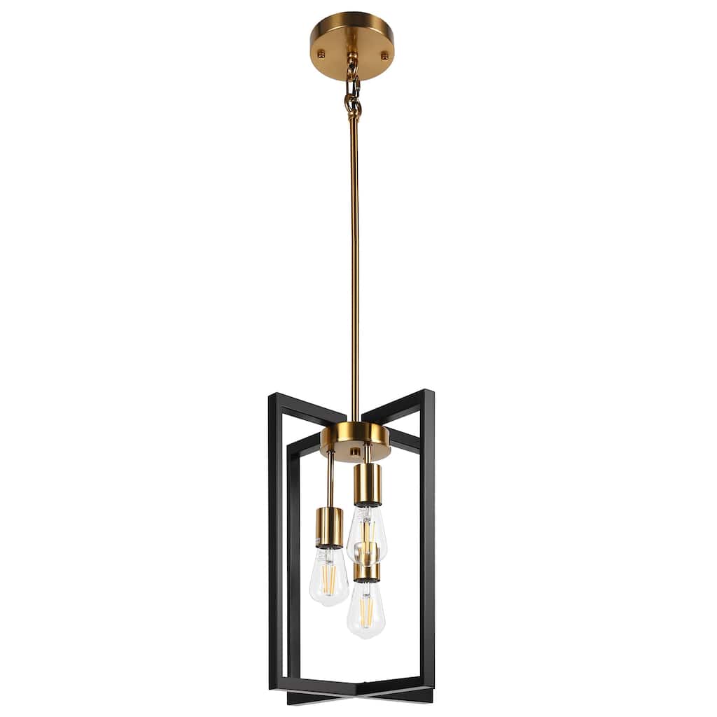 Industrial Farmhouse Pendant Lights, Rectangle 3-Light Modern Black and Golden Chandelier - Black and Gold - 13.78
