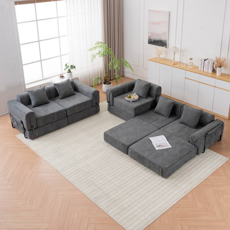 Folding Recliner Sofa 3-seater Straight Row Sectional Sofa Convertible Sleeper Sofa Bed, Fold Out Floor Couch Modular Sofa
