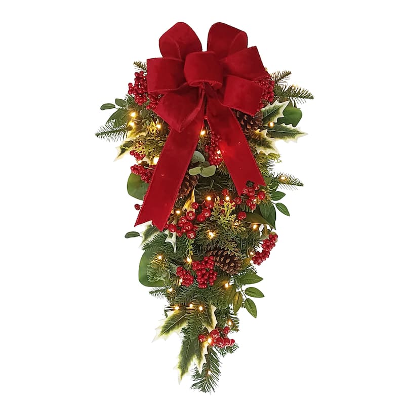 Puleo International 28" Battery-Operated Pre-Lit Decorated Artificial Swag