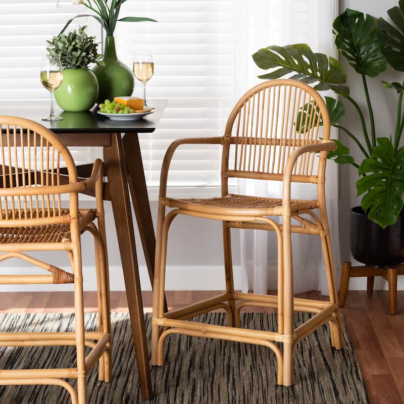 Tugera Modern Bohemian Natural Brown Rattan Counter Stool