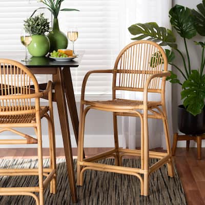 Tugera Modern Bohemian Natural Brown Rattan Counter Stool
