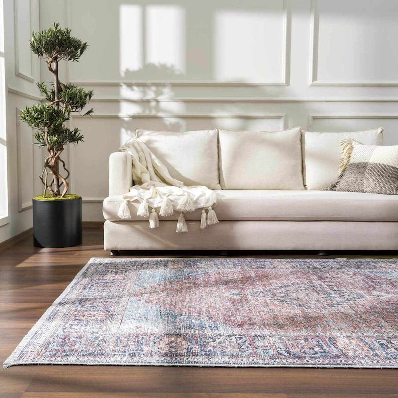 Hauteloom HOLI Living Room, Bedroom Machine Washable Area Rug - Light Blue, Green, Orange - 2' x 3' - 2' x 3'