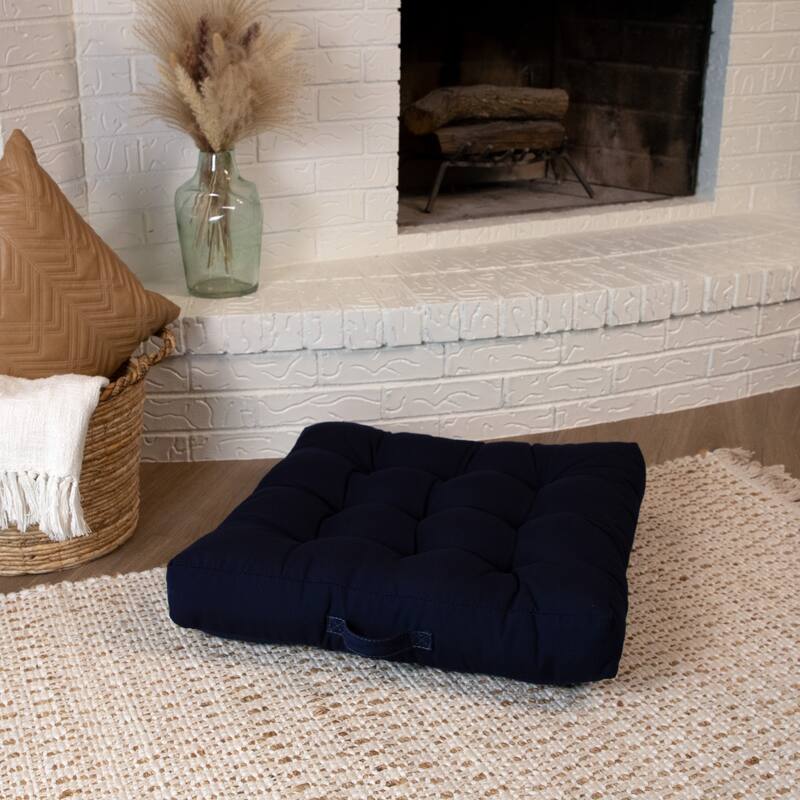 Sorra Home Sunbrella Square Tufted Floor Pillow with Handle - Canvas Navy