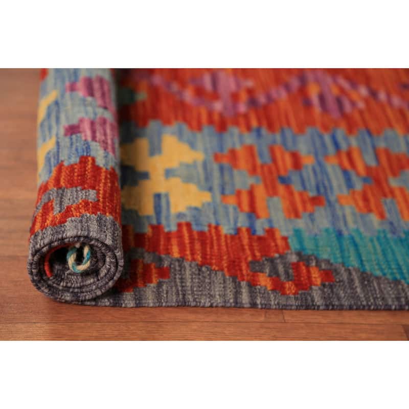 Reversible Kilim Oriental Area Rug Hand-Woven Multi-Color Wool Carpet - 8'5"x 9'8"