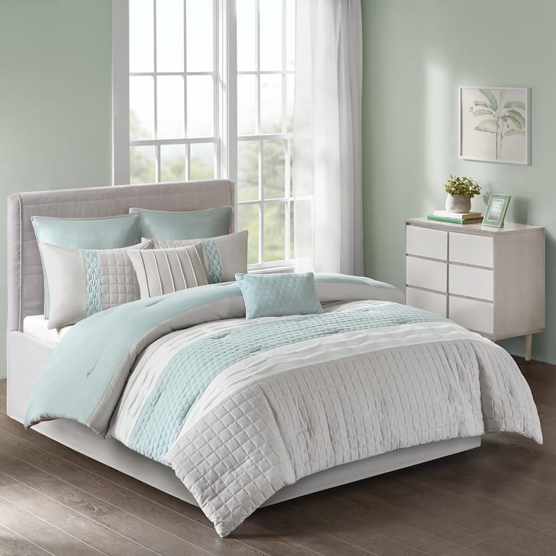 510 Design Irvine 8 Piece Comforter Set - Seafoam/Grey - King