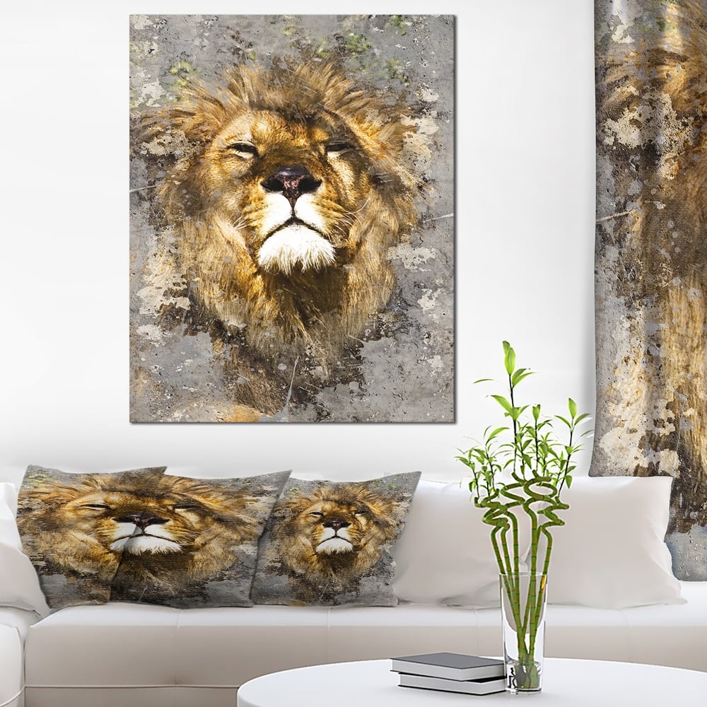 Designart "Lion Head with Textures" Animal Canvas Art Print