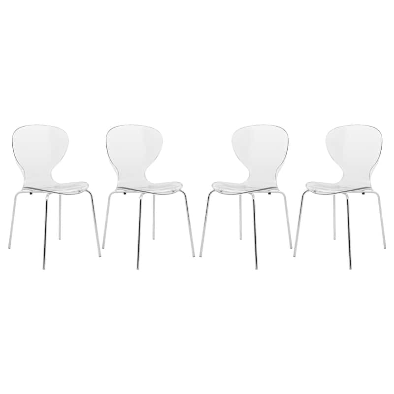 Stackable Plastic Dining Chair with Chrome Legs Set of 4 Transparent Accent Side Chair for Indoor and Outdoor