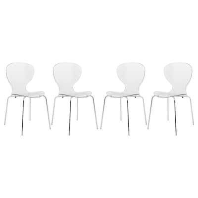 Stackable Plastic Dining Chair with Chrome Legs Set of 4 Transparent Accent Side Chair for Indoor and Outdoor